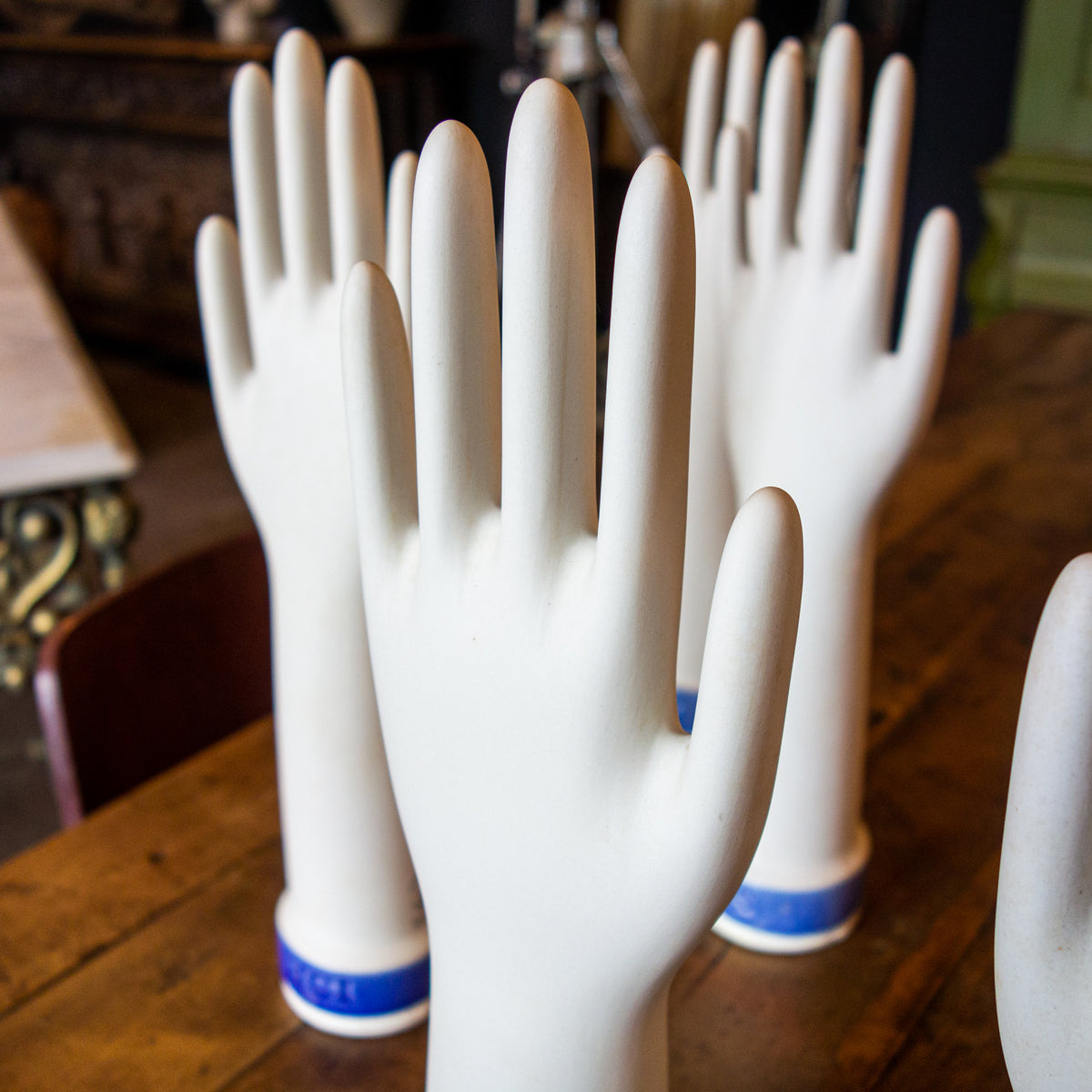 Vintage Porcelain Glove Molds| White &amp; Blue | Germany | 1950&#39;s