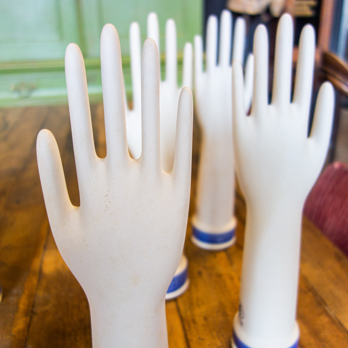 Vintage Porcelain Glove Molds| White &amp; Blue | Germany | 1950&#39;s