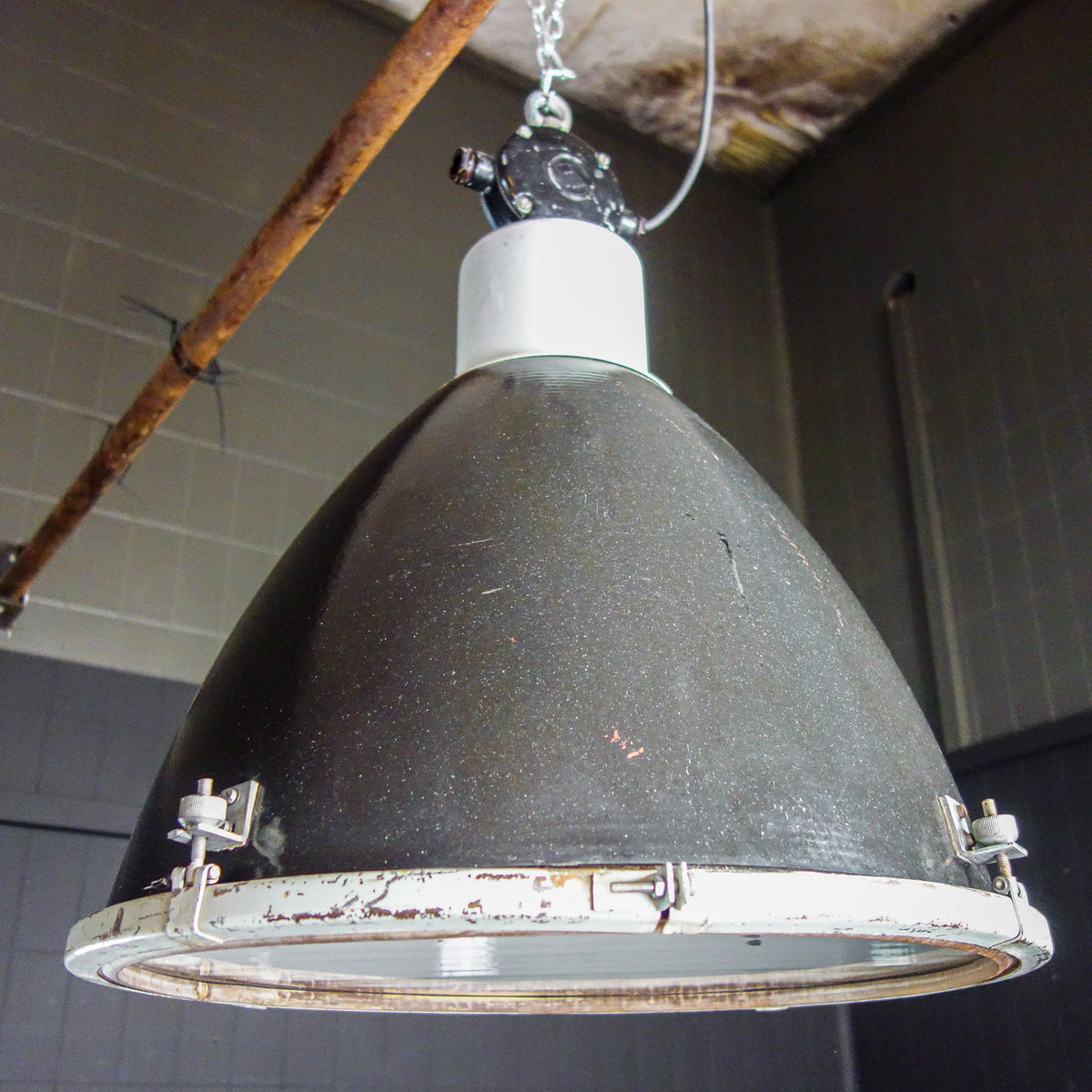 Industrial Enamel Factory Lamps | Dark Grey | 1960s