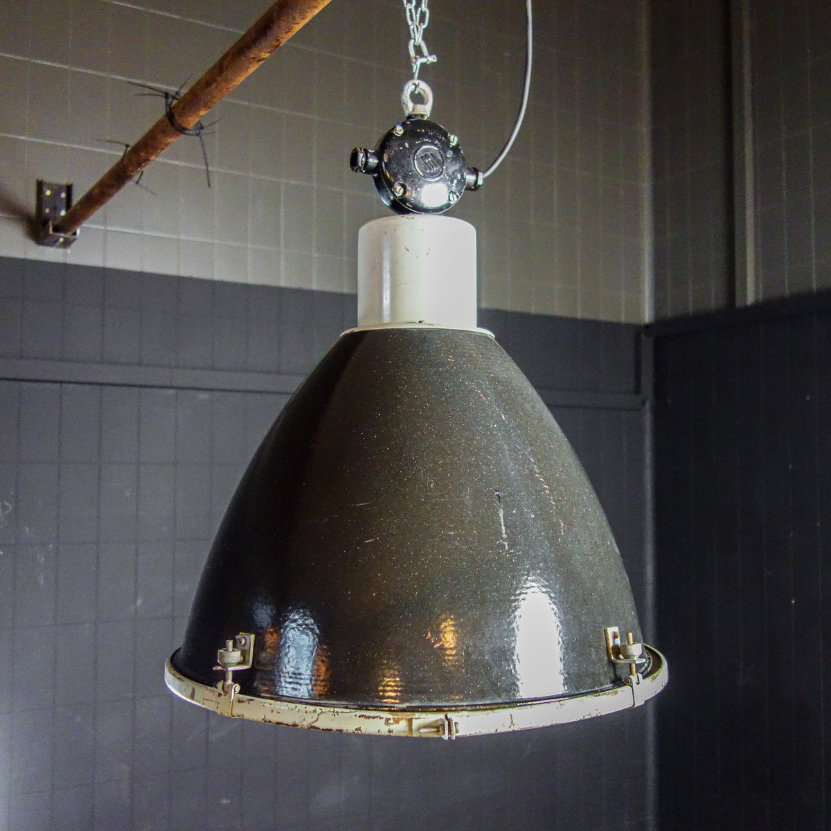 Industrial Enamel Factory Lamps | Dark Grey | 1960s