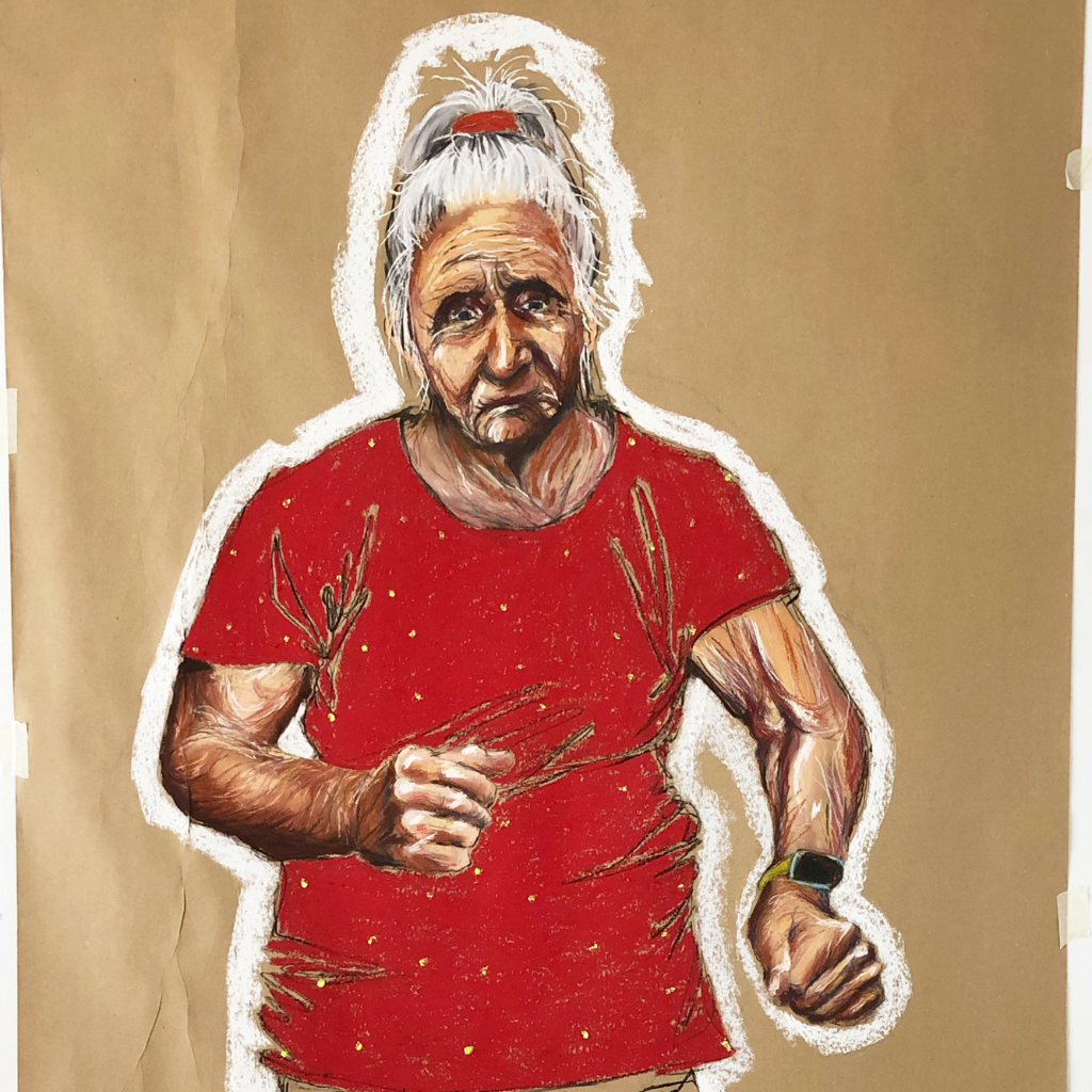 Marathonist quadruplet | 100x209cm | Pastel and ink on paper | Inês Pargana | 2022