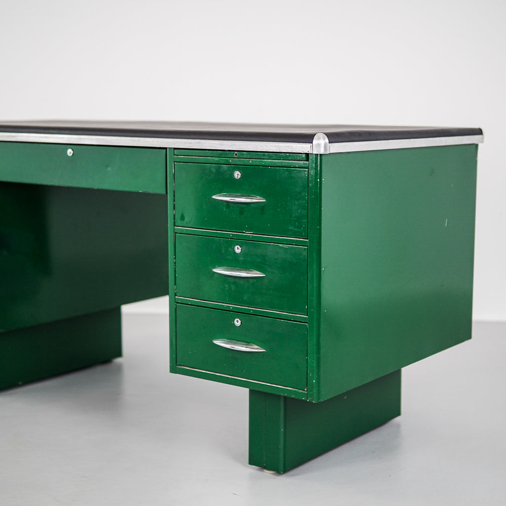 Green Stainless Steel Desk with Leather desktop