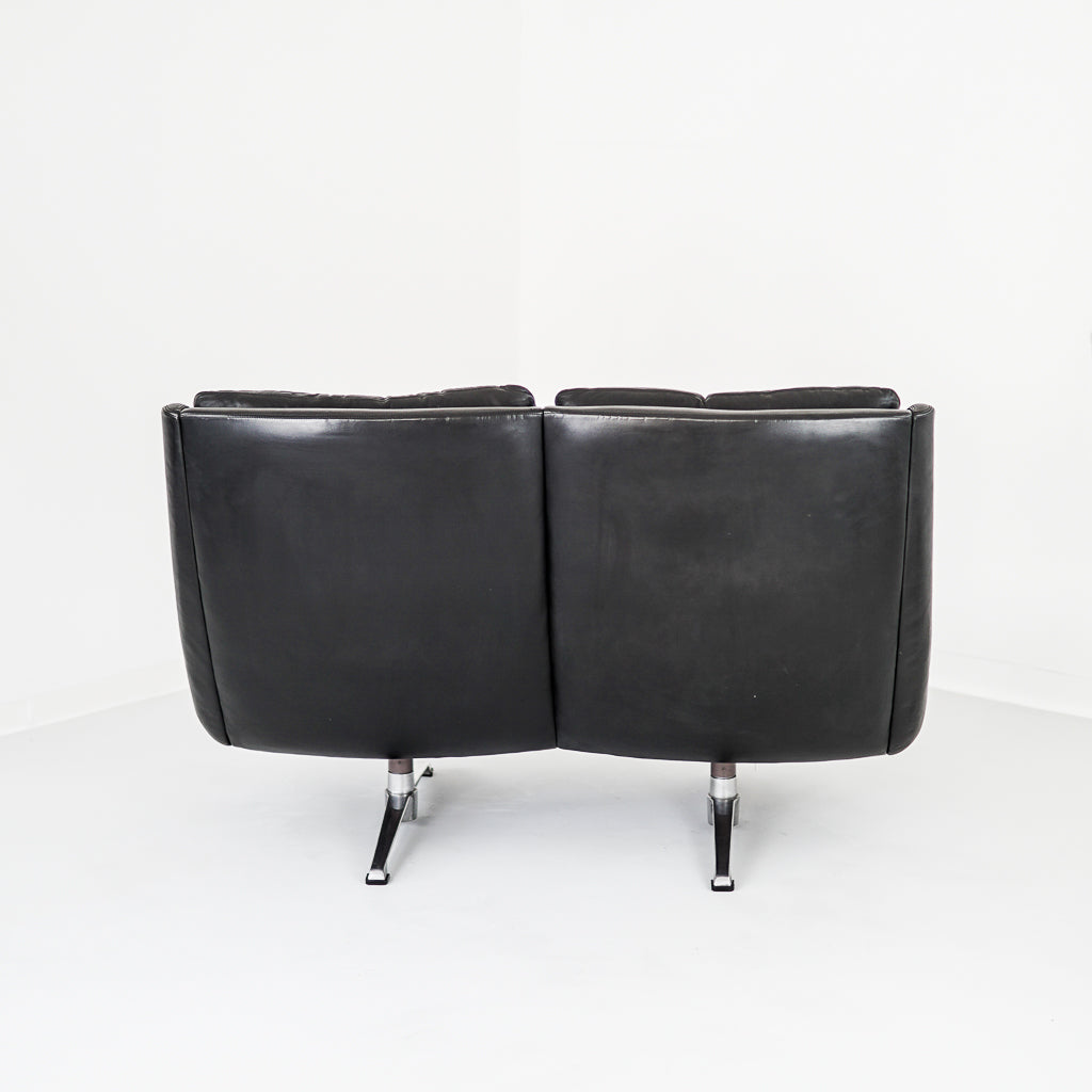 Two Seater Sofa in Black Leather | Carl Straub | Germany | 1950s