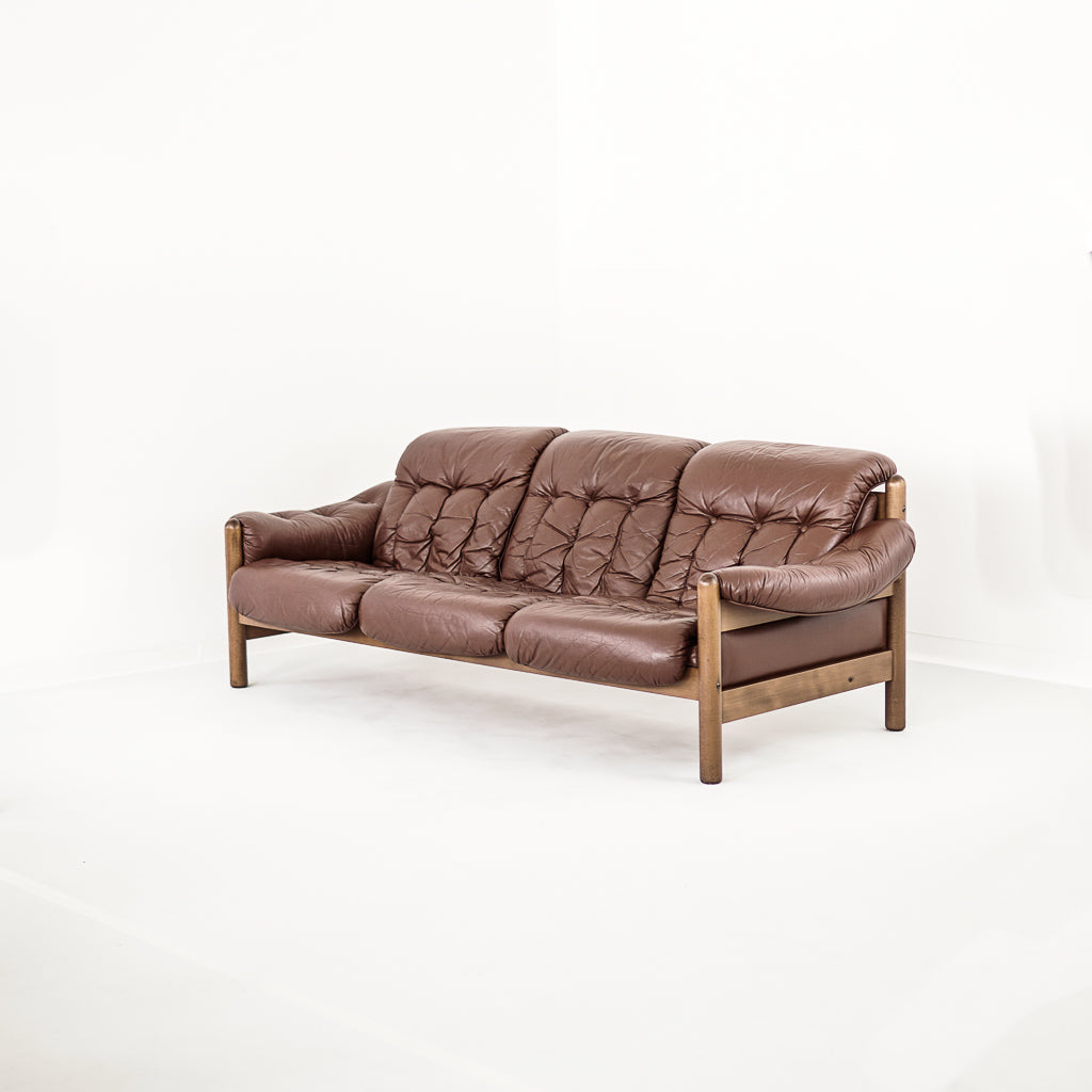 Scandinavian Three Seat Leather Sofa | Denmark | 1970s