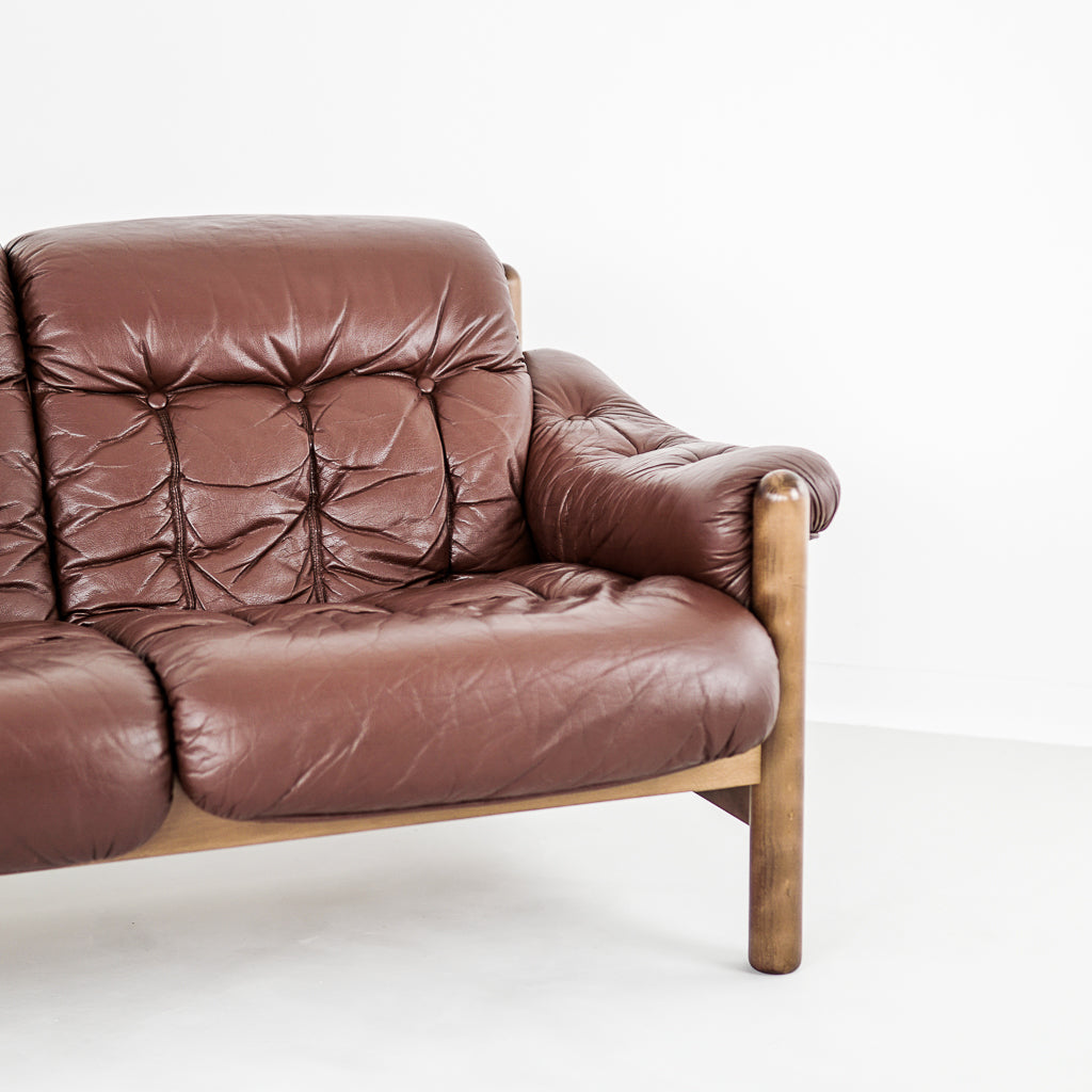 Scandinavian Three Seat Leather Sofa | Denmark | 1970s