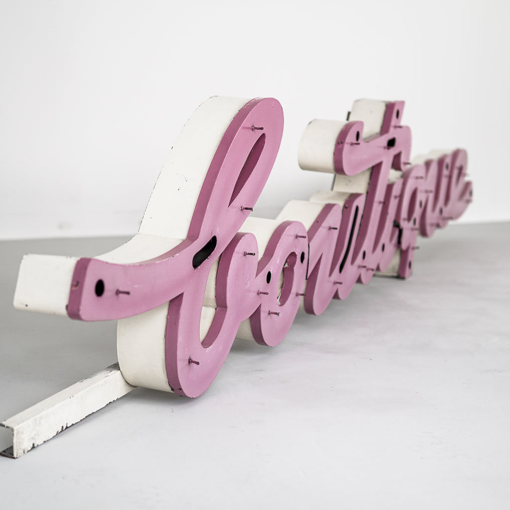 Mid-Century Modern Steel Pink Boutique Sign | France | 1960s