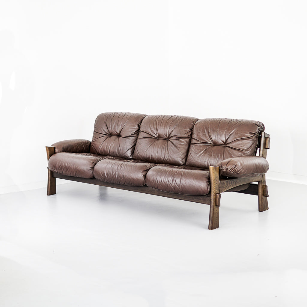 Scandinavian Three Seat Leather Sofa-Couch | Denmark | 1970s