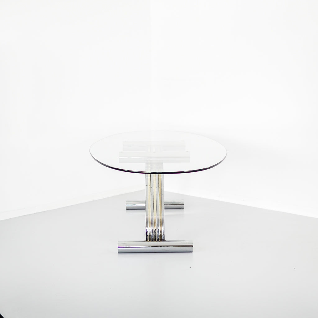 Glass and Chrome Dinning Table | Renato Zevi | Sconoscuito | 1970s