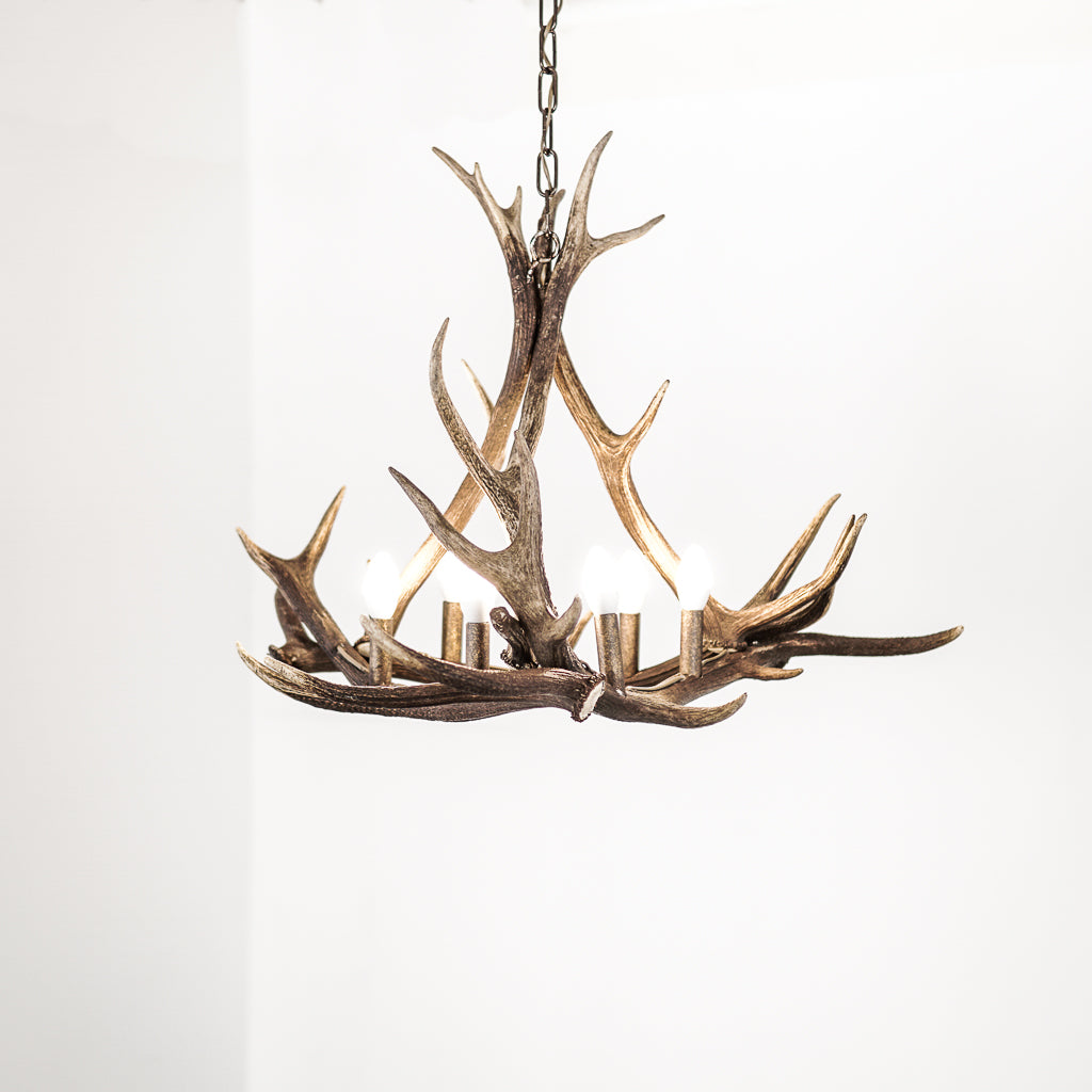 Red Deer Antler Chandelier | Bronze Lamp Holders