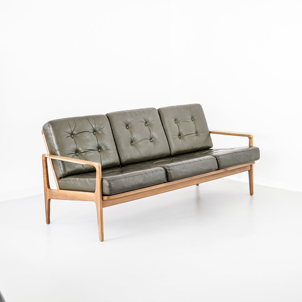 Scandinavian Three-Seat Leather Sofa | Arne Wahl Iversen | Denmark |1960s