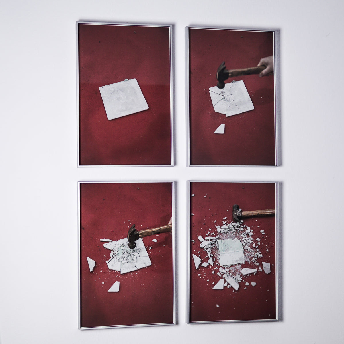 Inês Mendes Leal | Pam, Pam, Pam, Pam | 2019 | Serie of four images framed | Pigment inkjet print on alpha-celulose paper | Image hidden in concrete.
