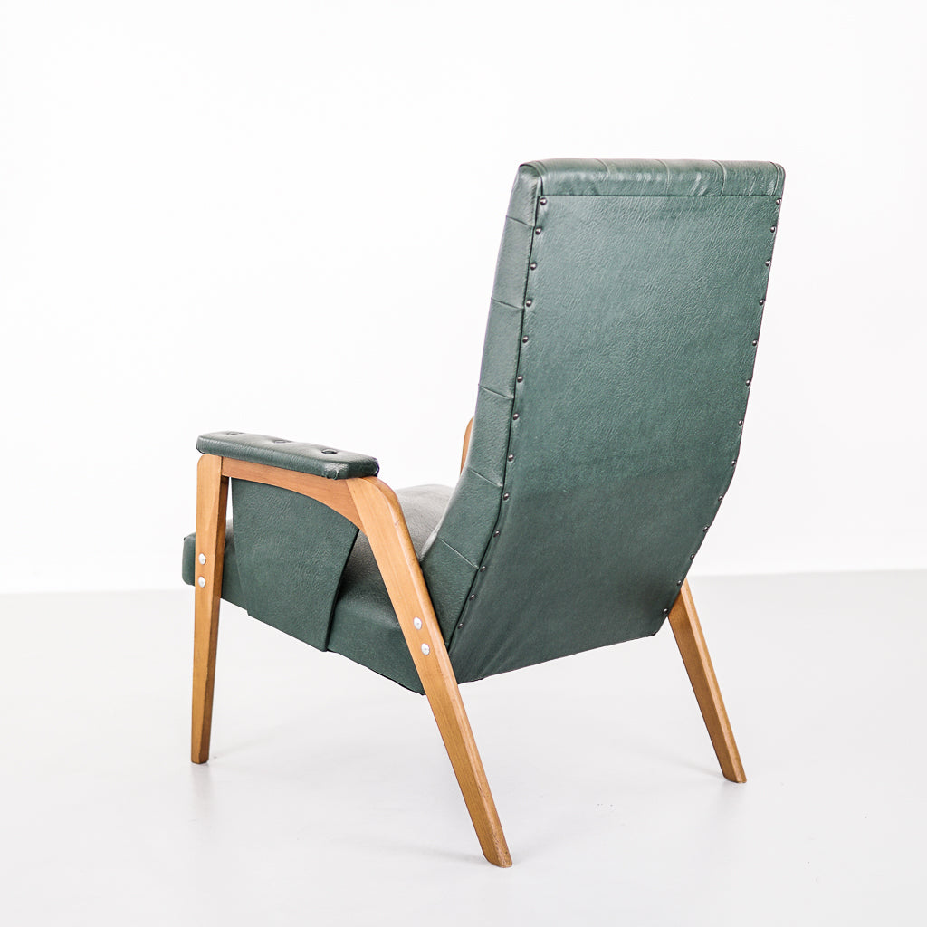 Mid-Century Wood and Leatherette Armchair | Netherlands | 1970s