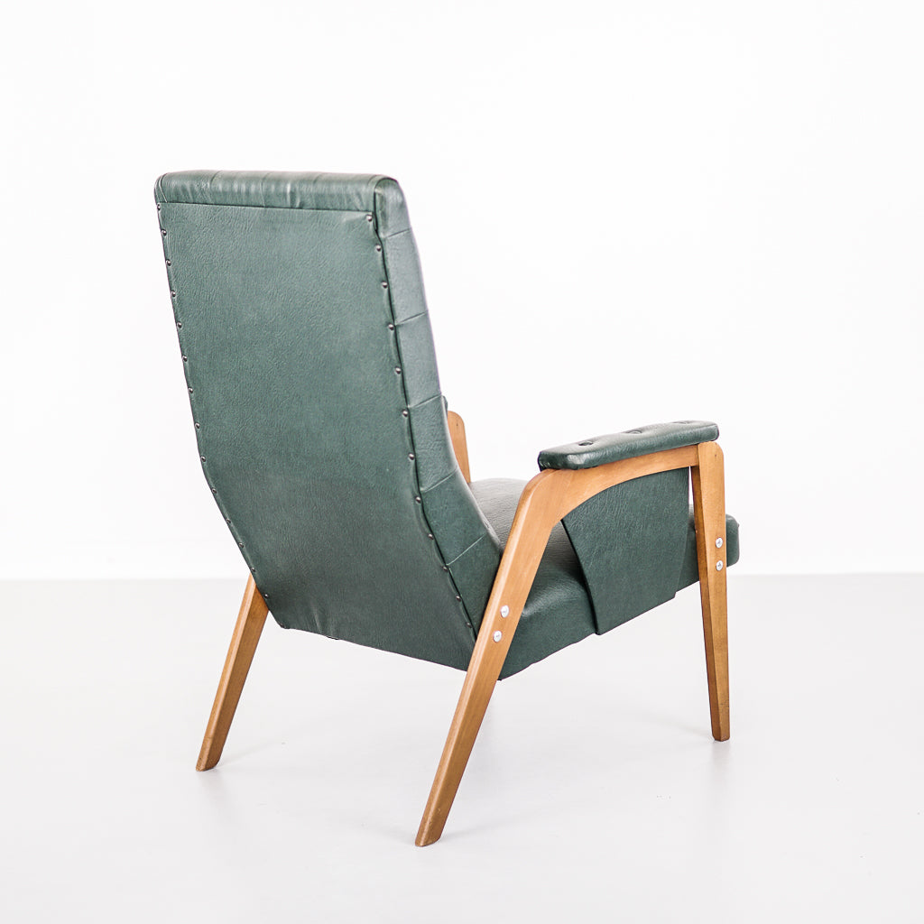 Mid-Century Wood and Leatherette Armchair | Netherlands | 1970s
