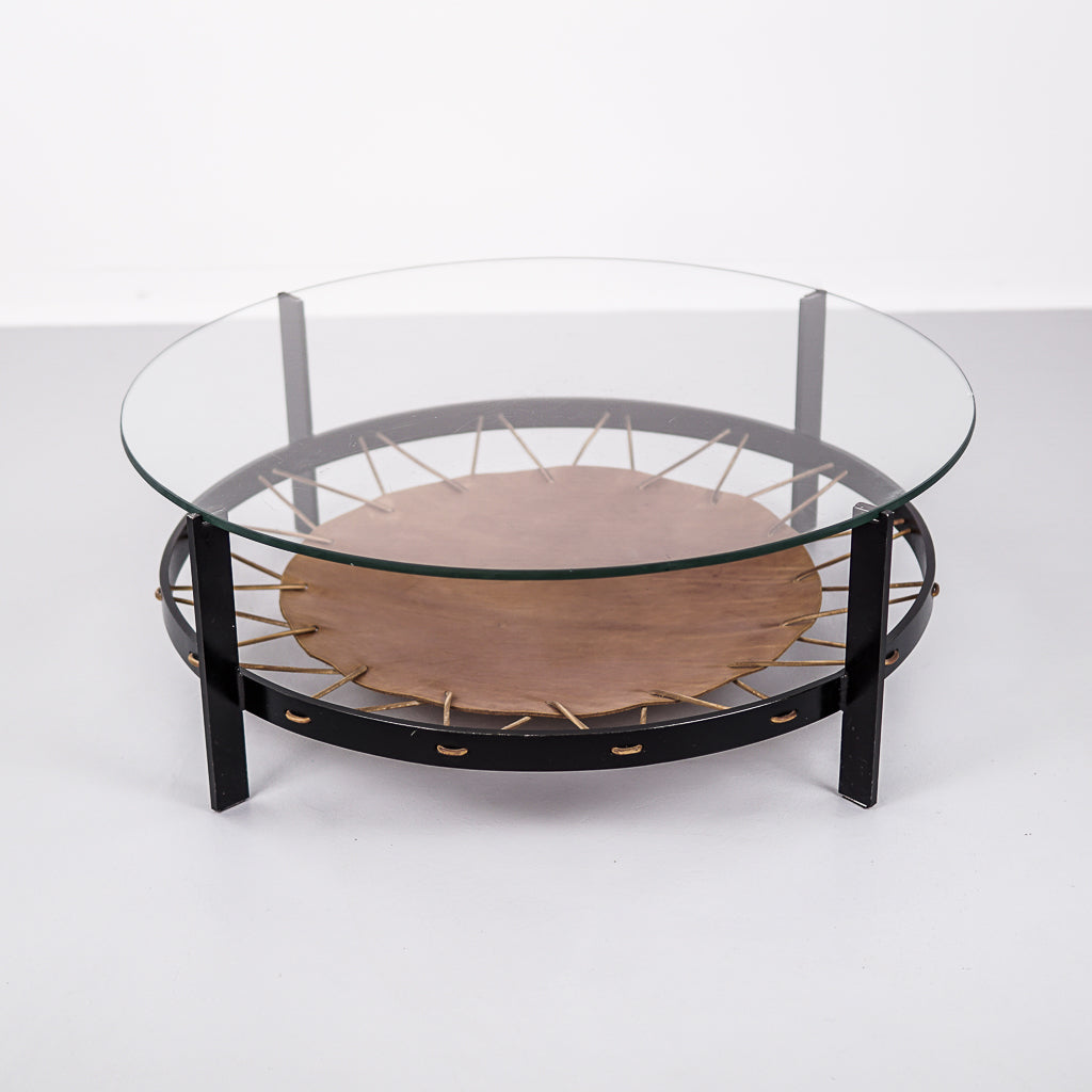 Round Leather Coffee Table | Netherlands | 1960s