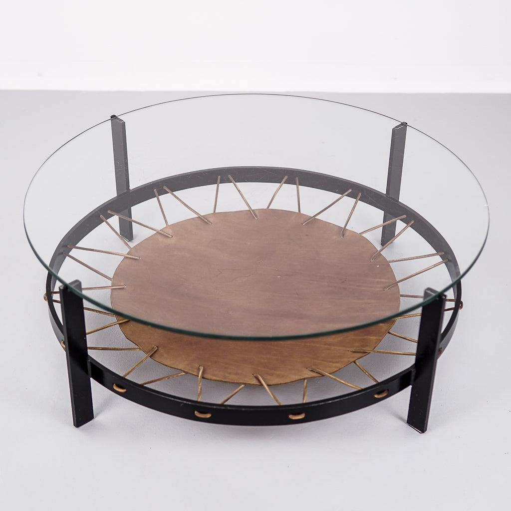 Round Leather Coffee Table | Netherlands | 1960s