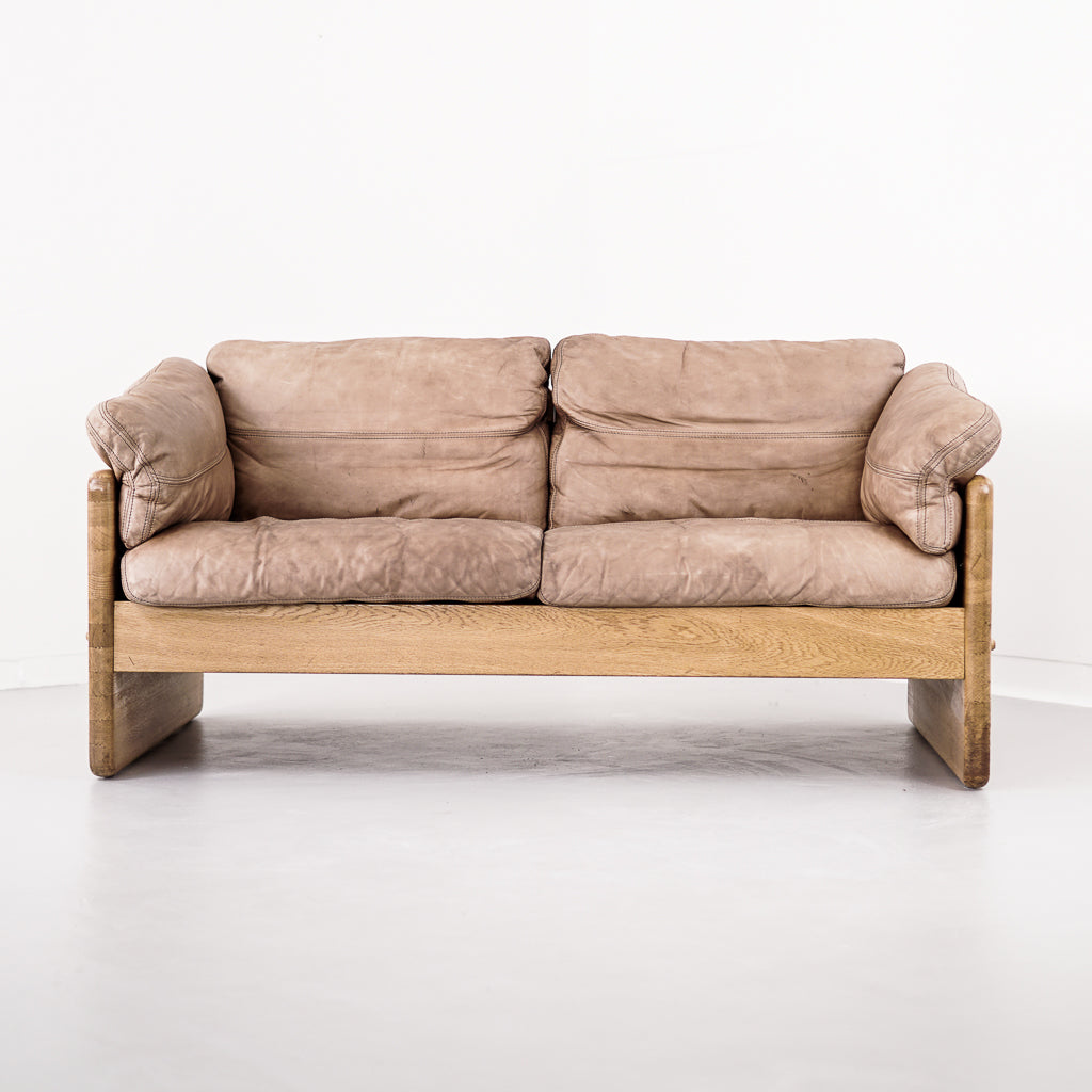 Two Seat Leather and Oak Sofa | Mikael Laursen | Denmark | 1970s