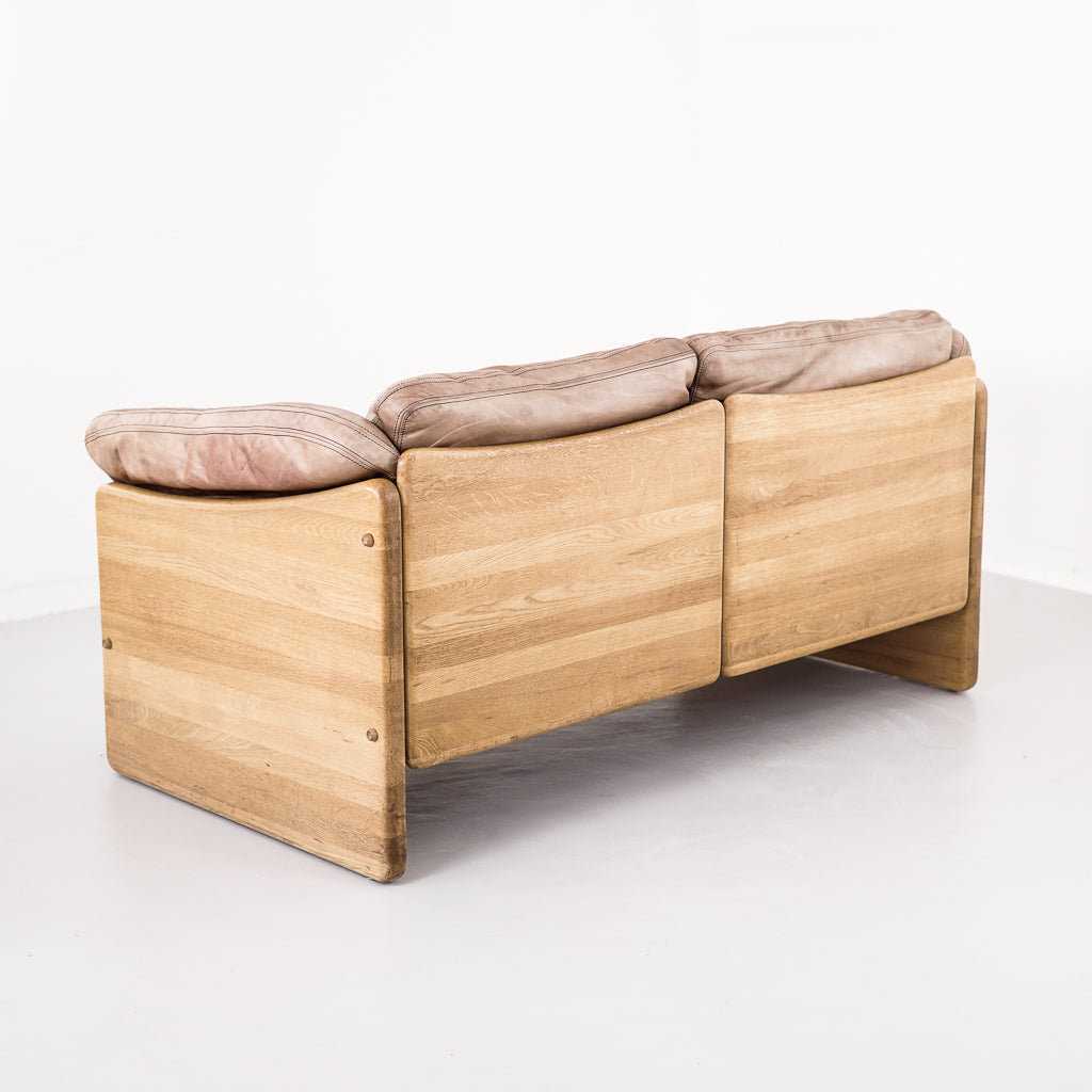 Two Seat Leather and Oak Sofa | Mikael Laursen | Denmark | 1970s