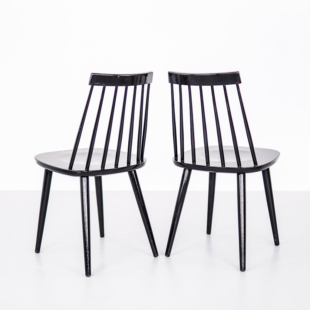 Black Birdt Solid Wood Slat Back Chair | Sweeden | 1960s