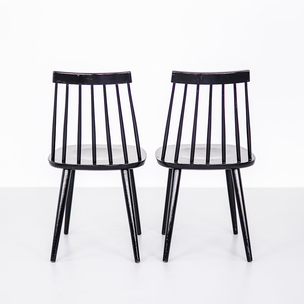 Black Birdt Solid Wood Slat Back Chair | Sweeden | 1960s