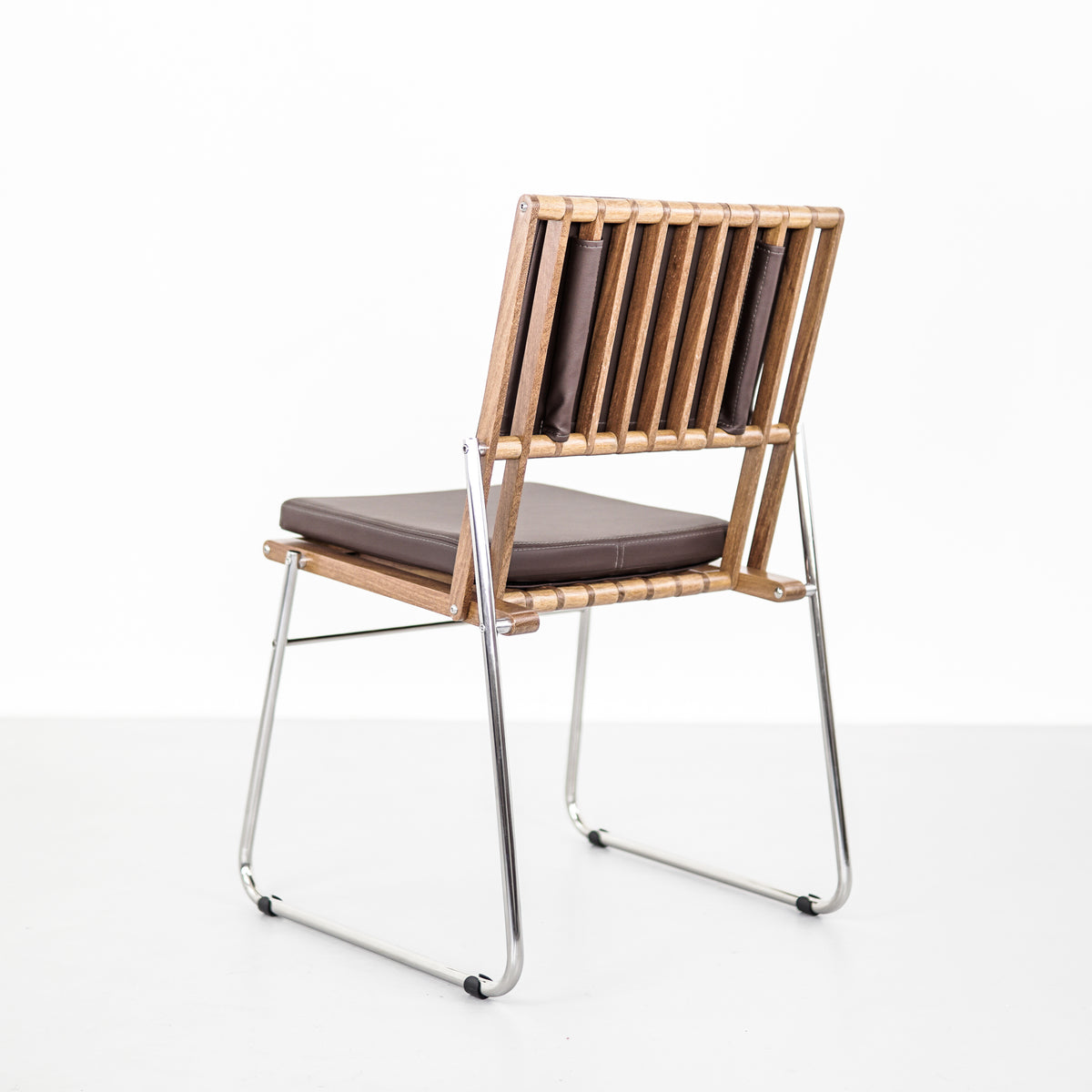 Leather Chair with Stainless Steel and Wood | Brown and Sand colors | RIPA Chair | Pedro Useche