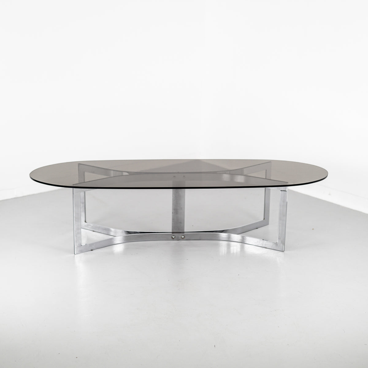 Smoked Glass Coffee Table With Angular Chromed Metal Legs | Netherlands | 1970&#39;s