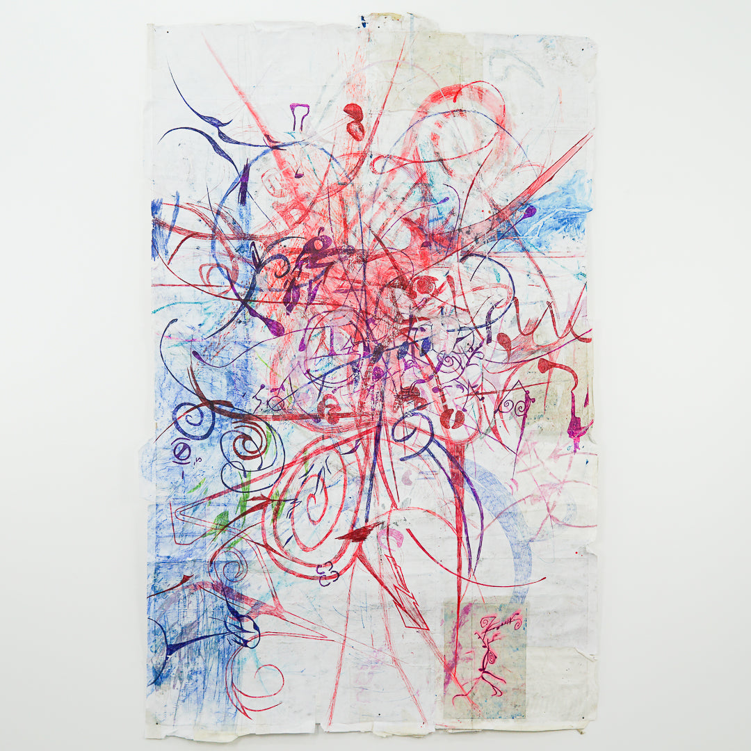 S/ Título, 2022 | Pastel seco, marcadores, esferográficas, óleo e acrílico sobre papel 185 x 118 cm - Madalena Anjos